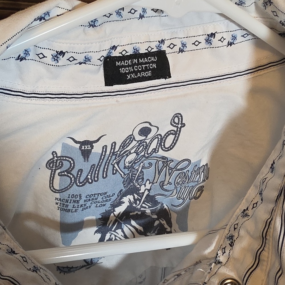 Bullhead Western Style Men's White Blue Striped Button-Up Shirt XXL - Picture 2 of 10
